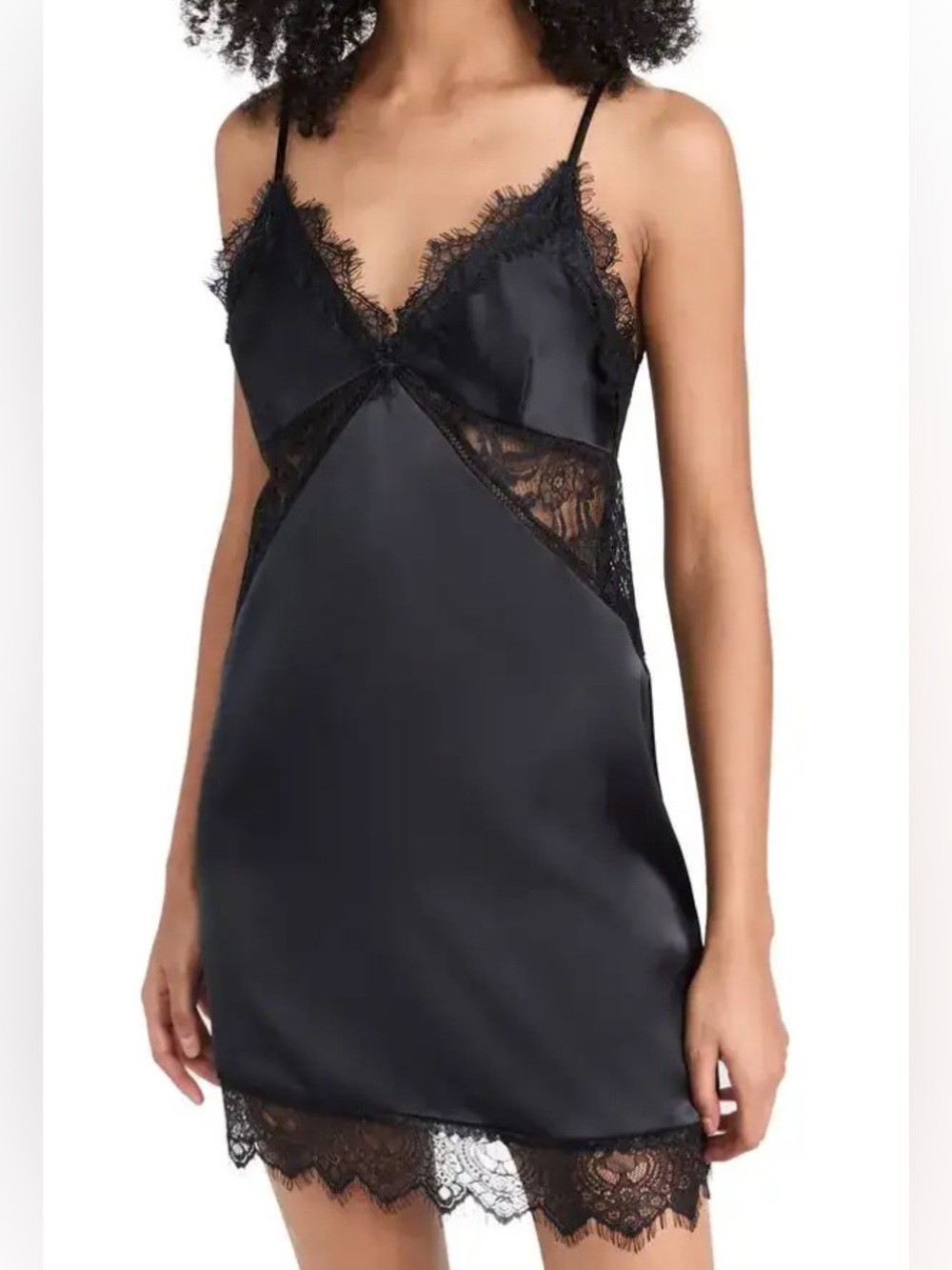 Simkhai Black Lace Satin Slip Dress